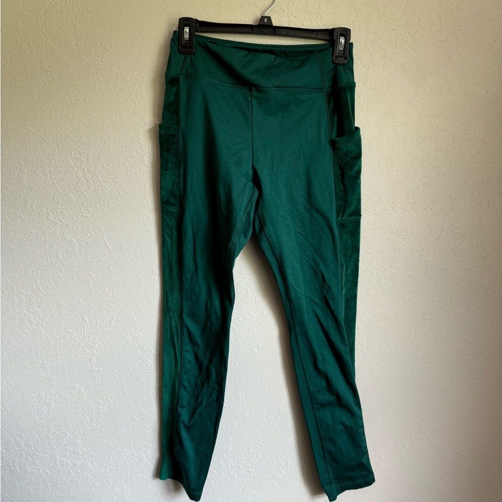 PINK Victoria's Secret dark Green Leggings with velour details